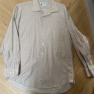 Bachrach Beige and Light Blue Checked Dress Shirt